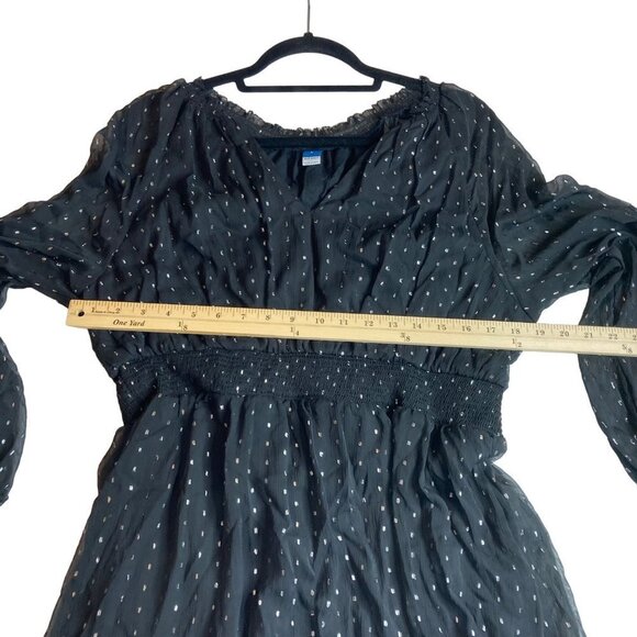 Old Navy Black Metallic Silver‎ Balloon Sleeve Dress Sz L Dressy Chiffon Boho - Picture 7 of 7